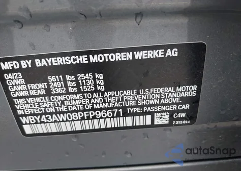 2023 BMW I4 Edrive35 from USA, damaged, VIN WBY43AW08PFP96671